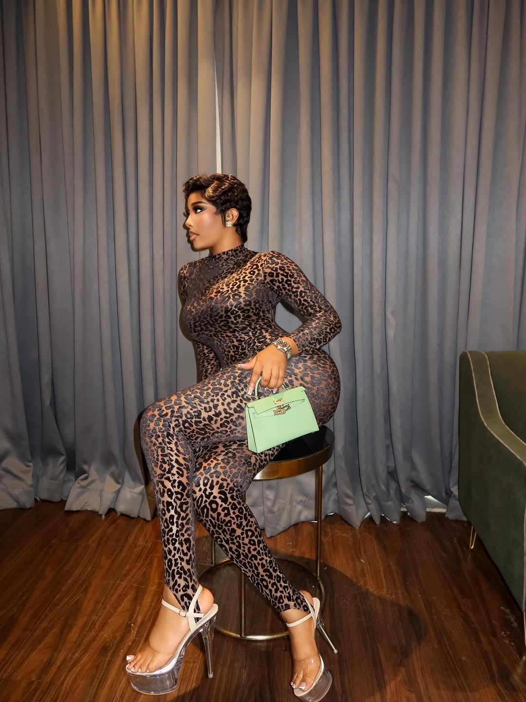 Mirage Leopard Print Mesh Jumpsuit