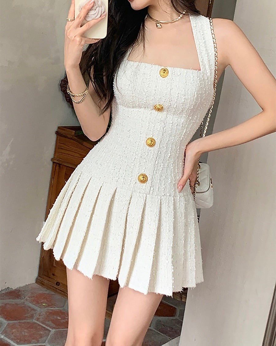 Cece Gold Button Halter Mini Dress