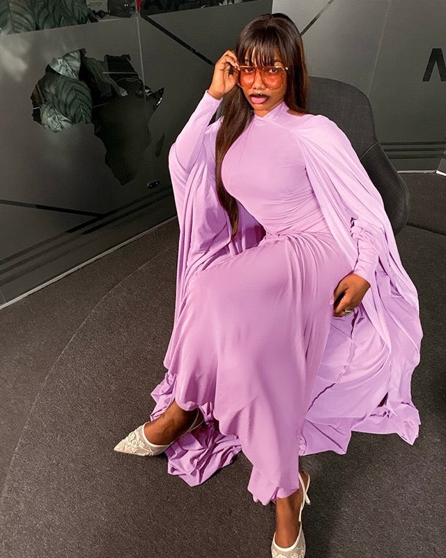 Noire Draped Sleeve Maxi Dress Purple