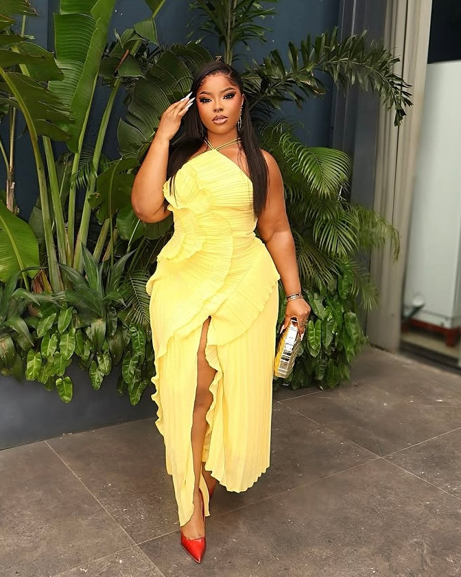 Davia Pleated Maxi Dress Yellow