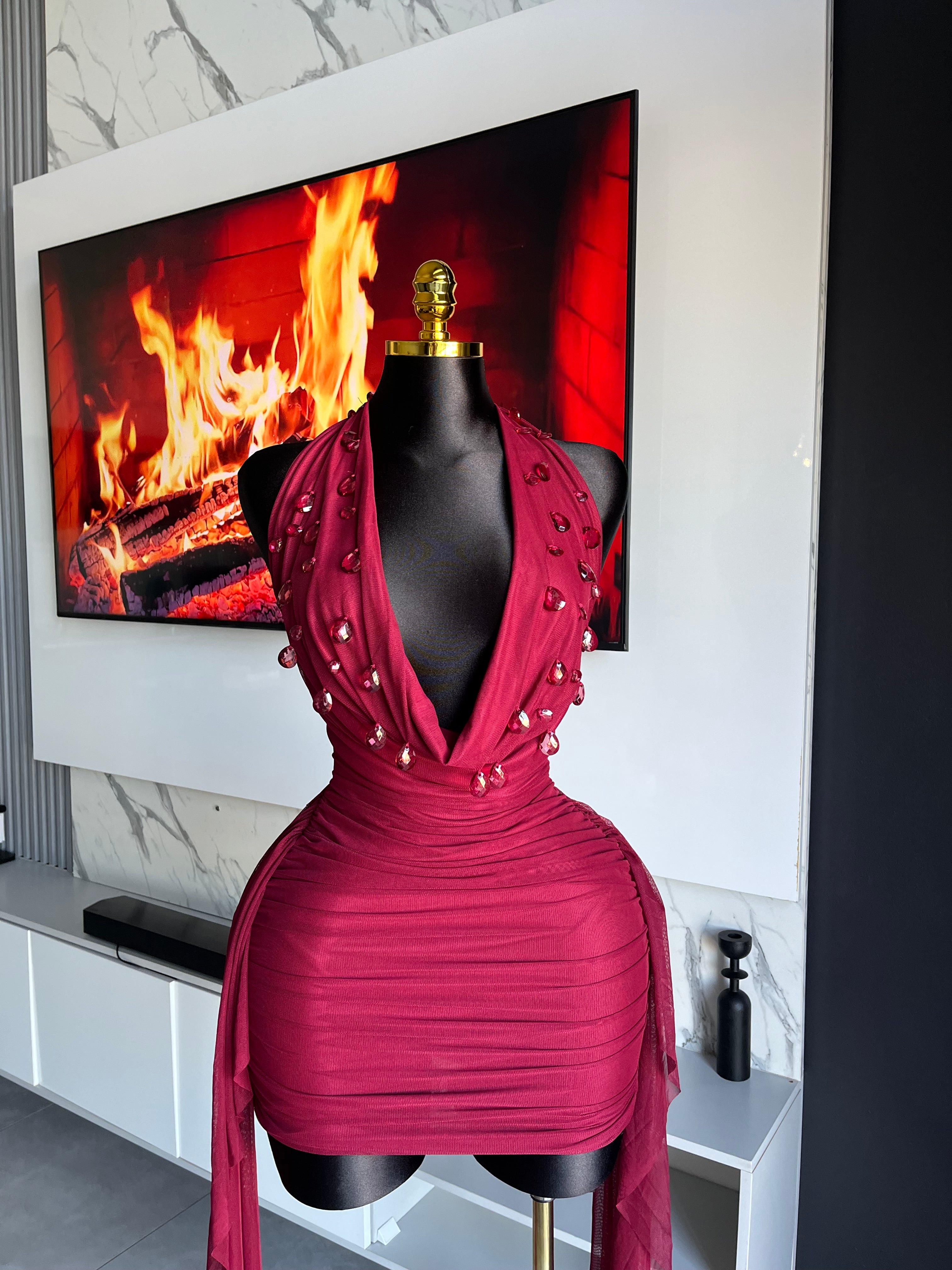 Sienna Embellished Drape Mini Dress