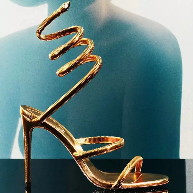 Maya Gold Coil Strap Heels