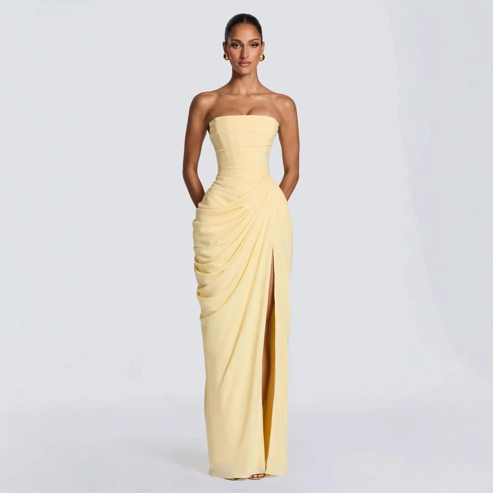 Solene Strapless Ruched Maxi Dress