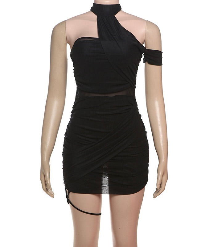 Poised Sheer Mini Dress Black