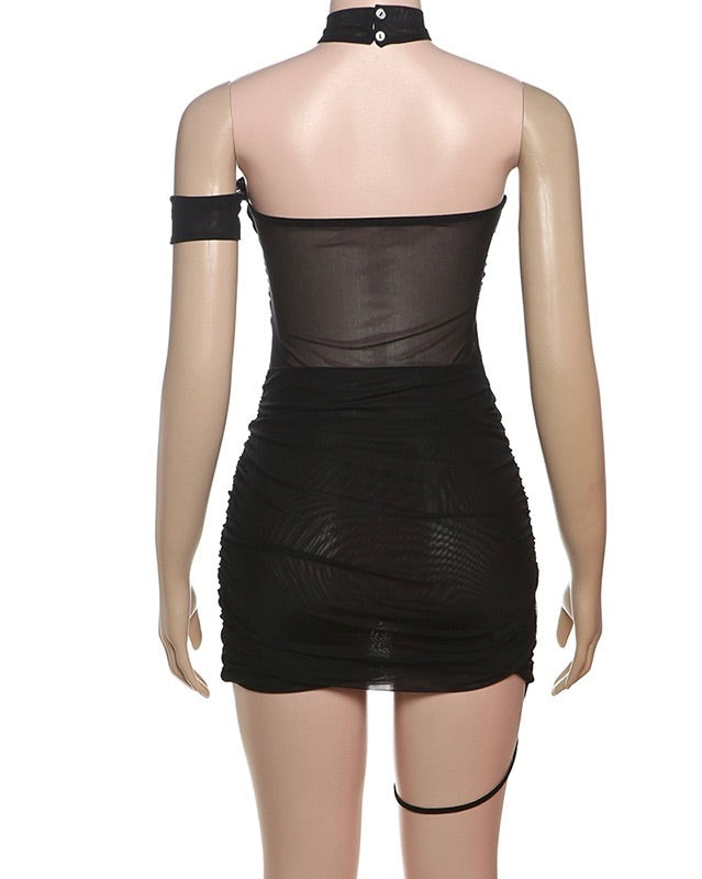 Poised Sheer Mini Dress Black