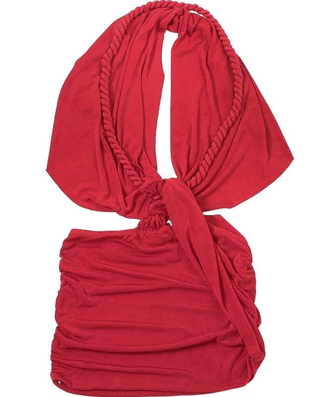 Cassie Red Plunge Drape Mini Dress