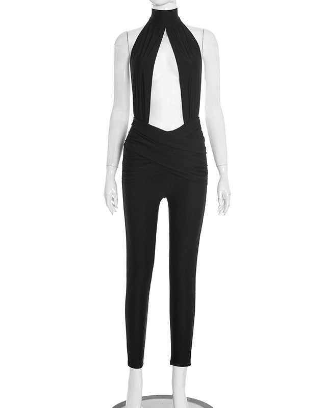 Perfect Black Halter Cut-Out Jumpsuit