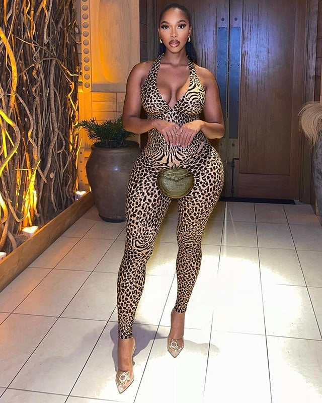 Jaslynn Leopard Print Halter Jumpsuit