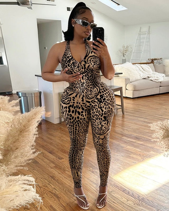 Jaslynn Leopard Print Halter Jumpsuit