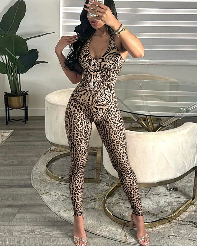 Jaslynn Leopard Print Halter Jumpsuit