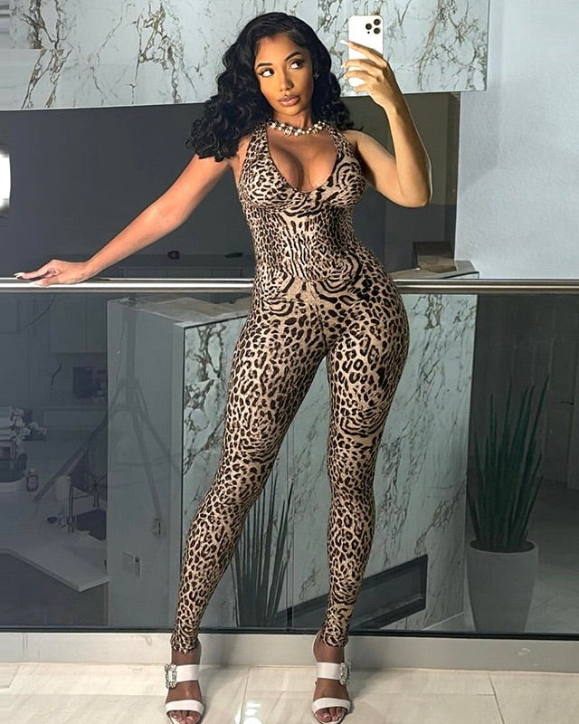 Jaslynn Leopard Print Halter Jumpsuit