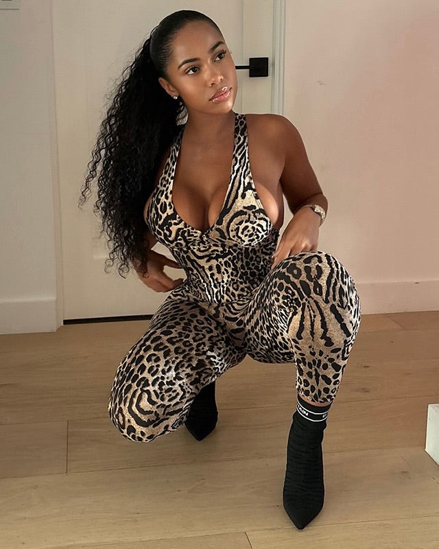 Jaslynn Leopard Print Halter Jumpsuit