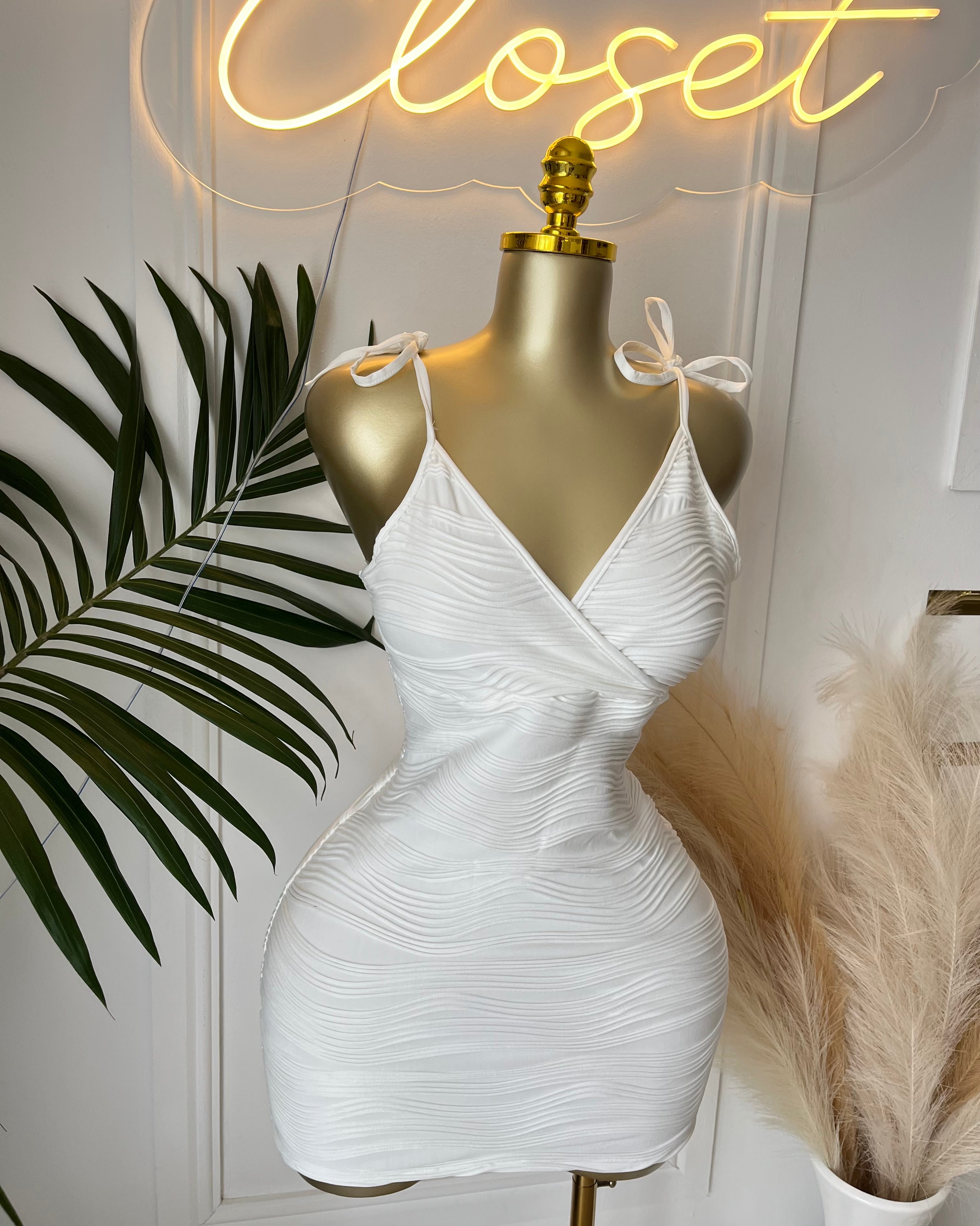 Ava White Ruched Mini Dress