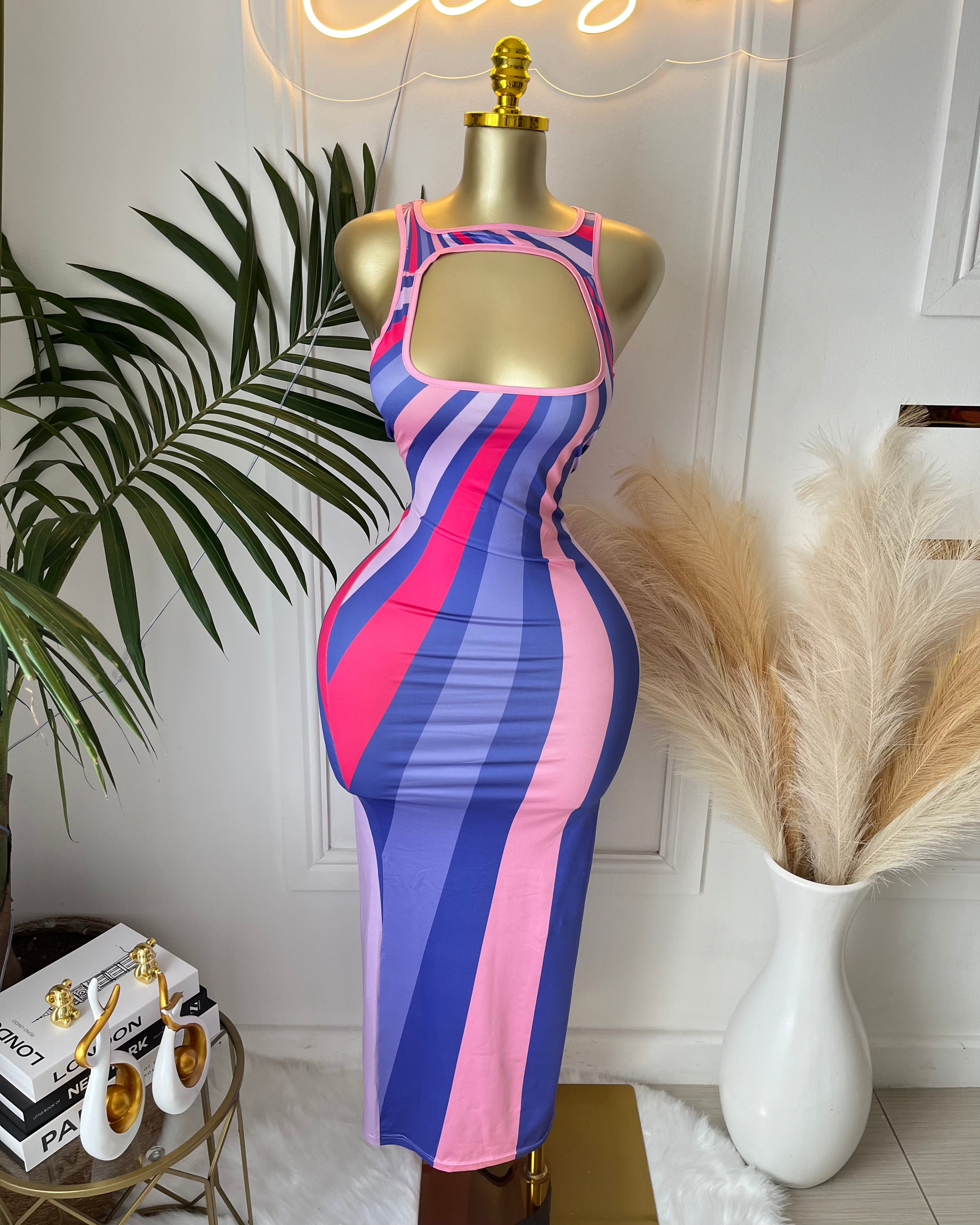 Vivid Stripes Midi Dress