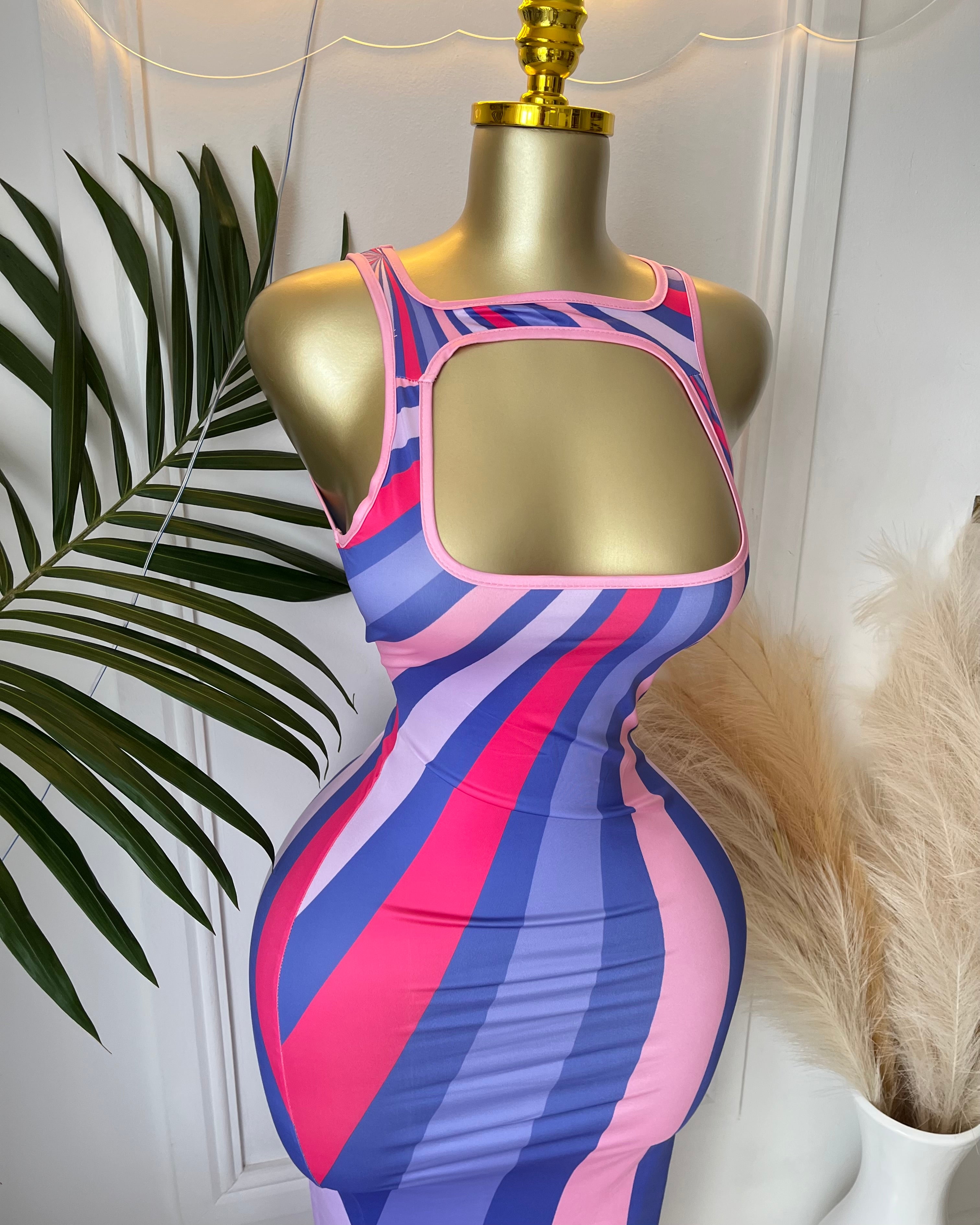 Vivid Stripes Midi Dress