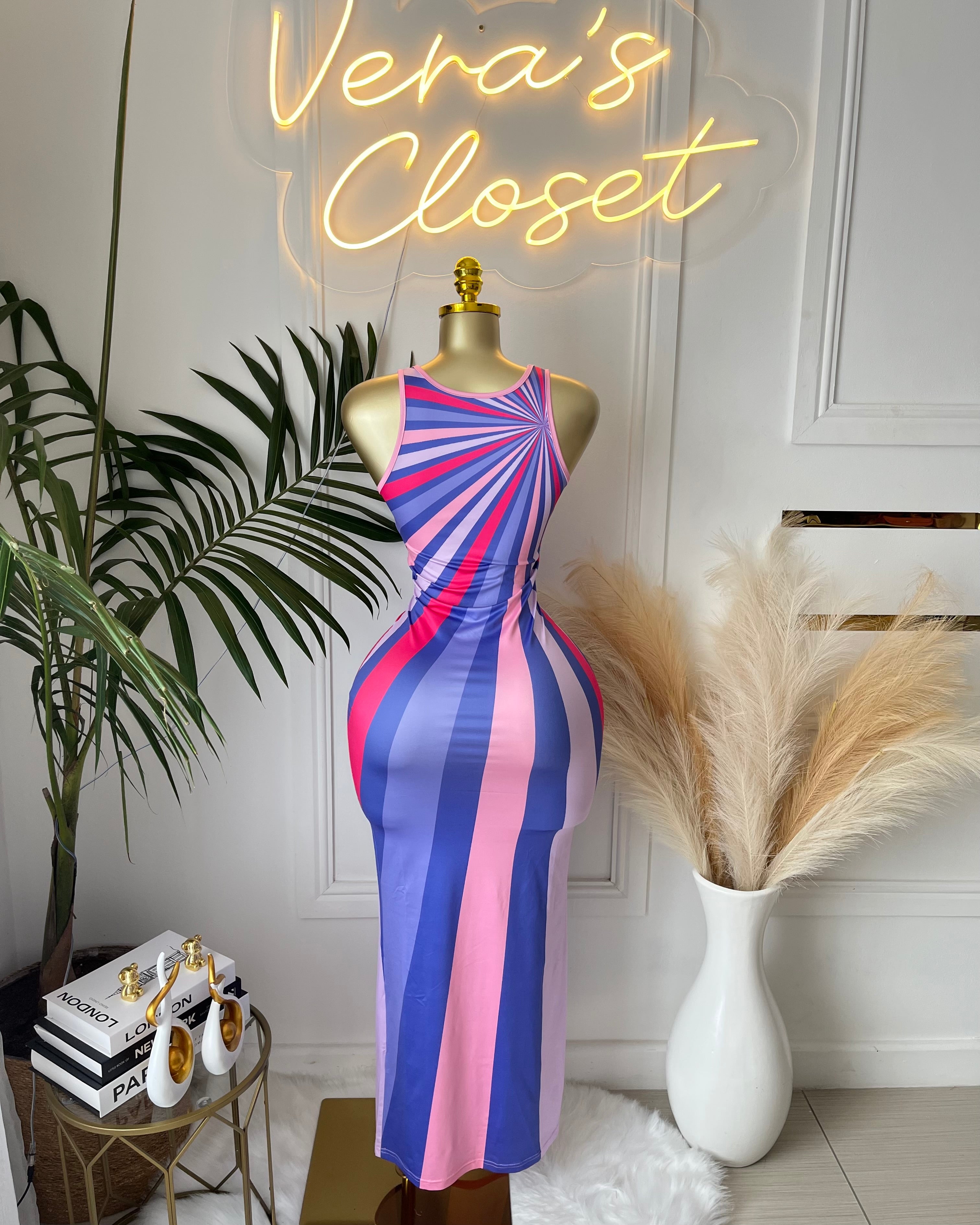 Vivid Stripes Midi Dress