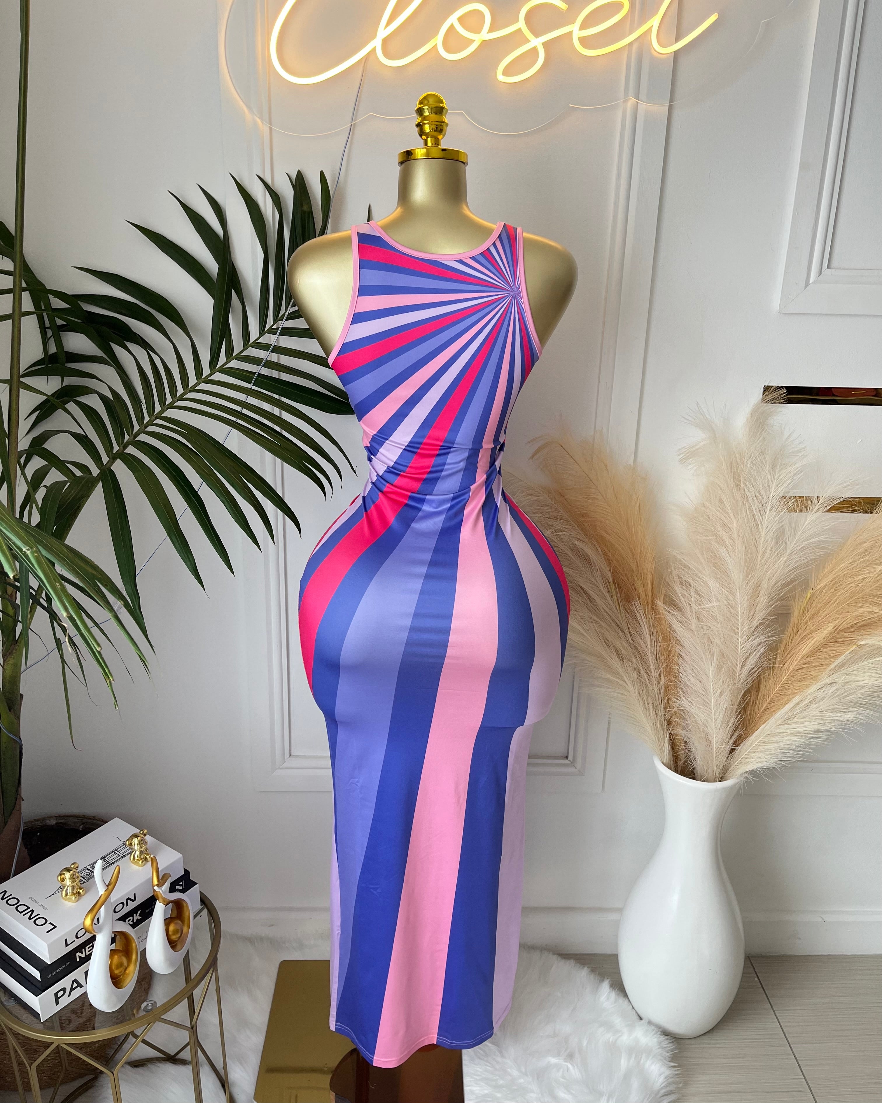 Vivid Stripes Midi Dress
