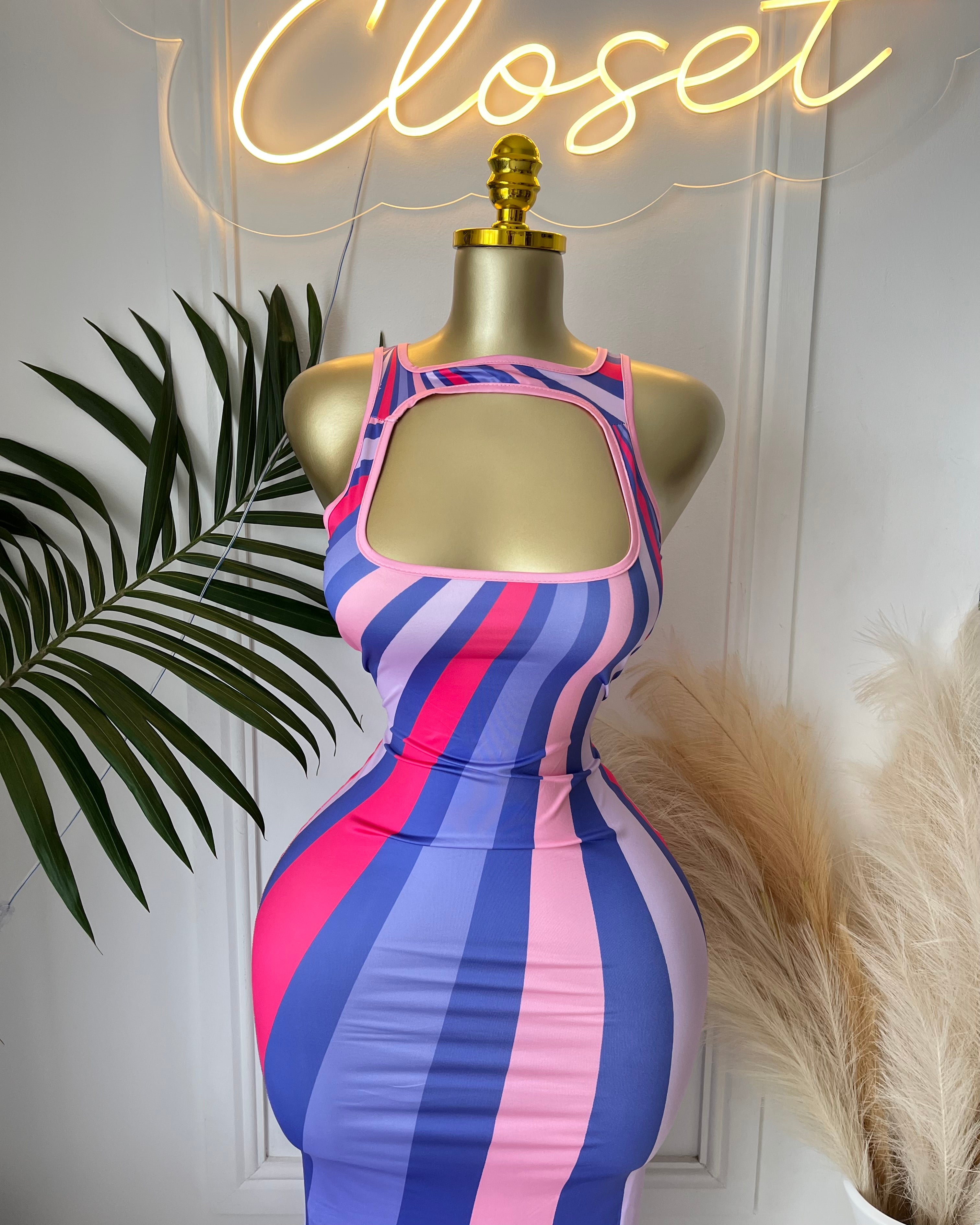 Vivid Stripes Midi Dress