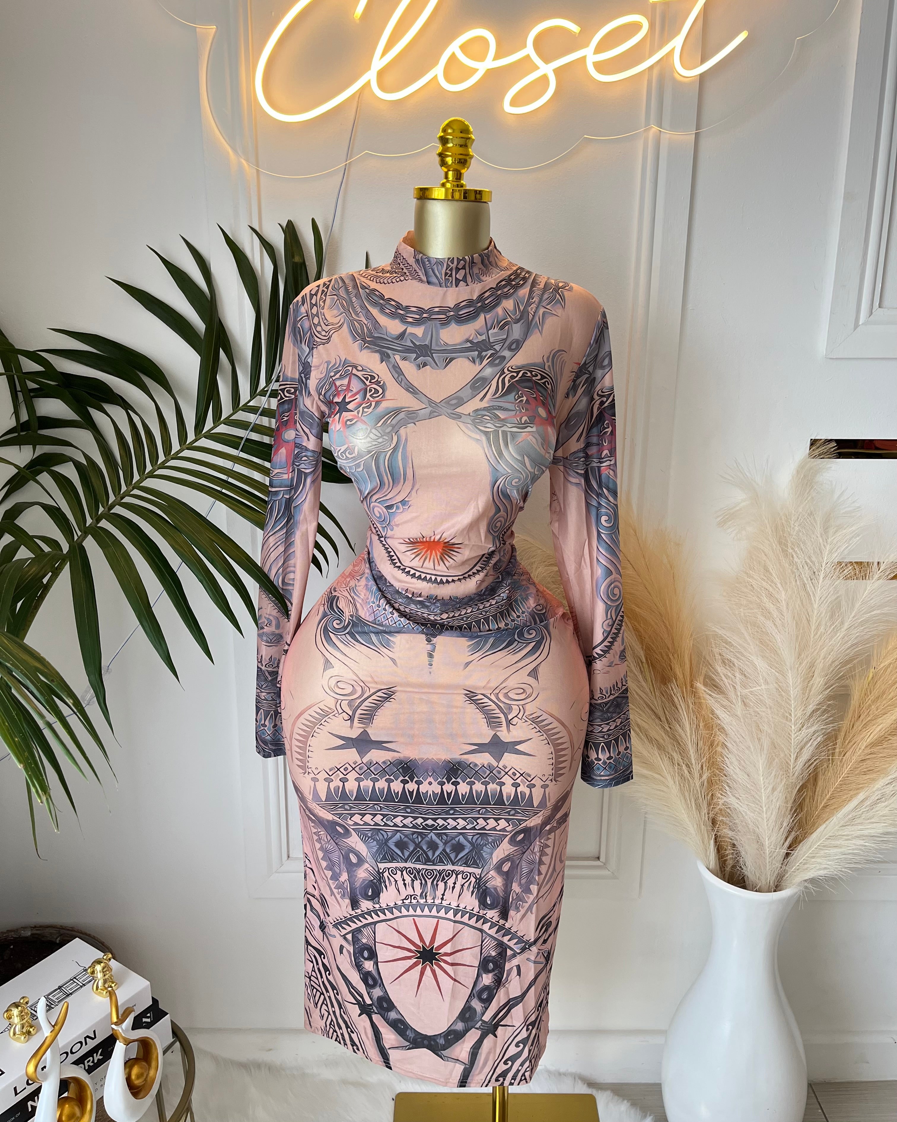 Ethereal Tattoo Mesh Dress