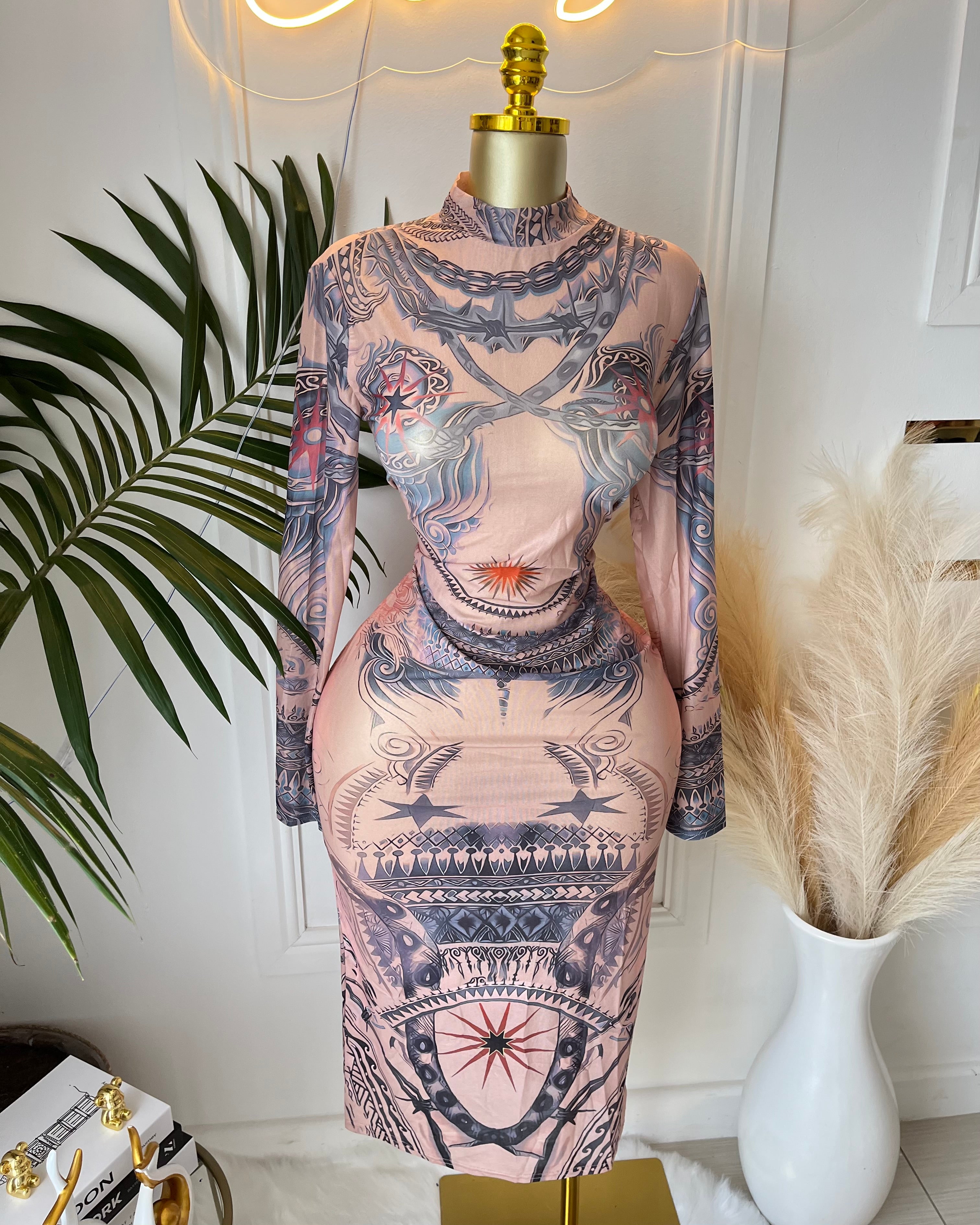 Ethereal Tattoo Mesh Dress