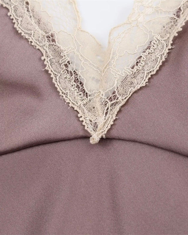 Archieves Satin Lace-Trim Midi Dress