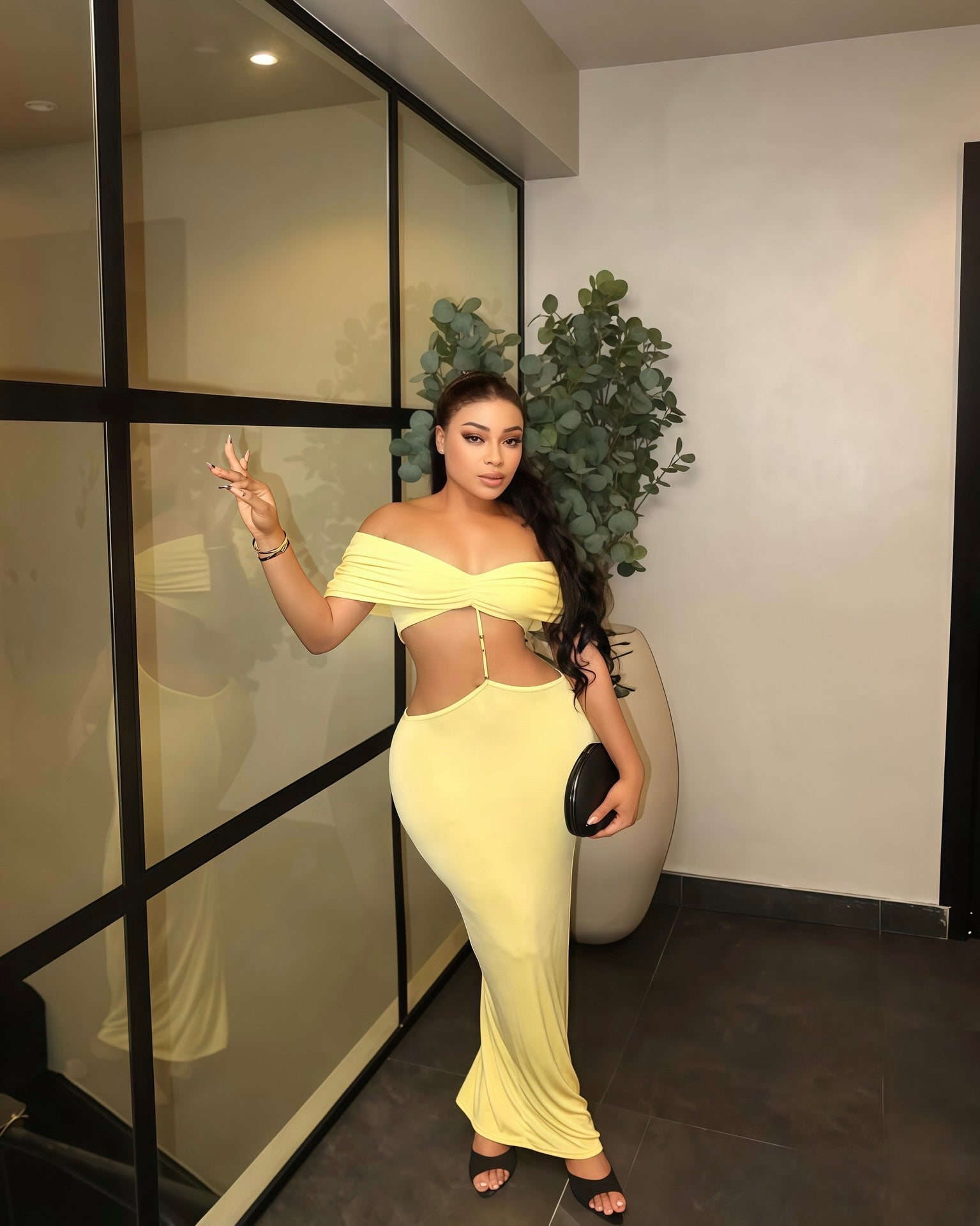 Espresso Lemon Cut-Out Maxi Dress