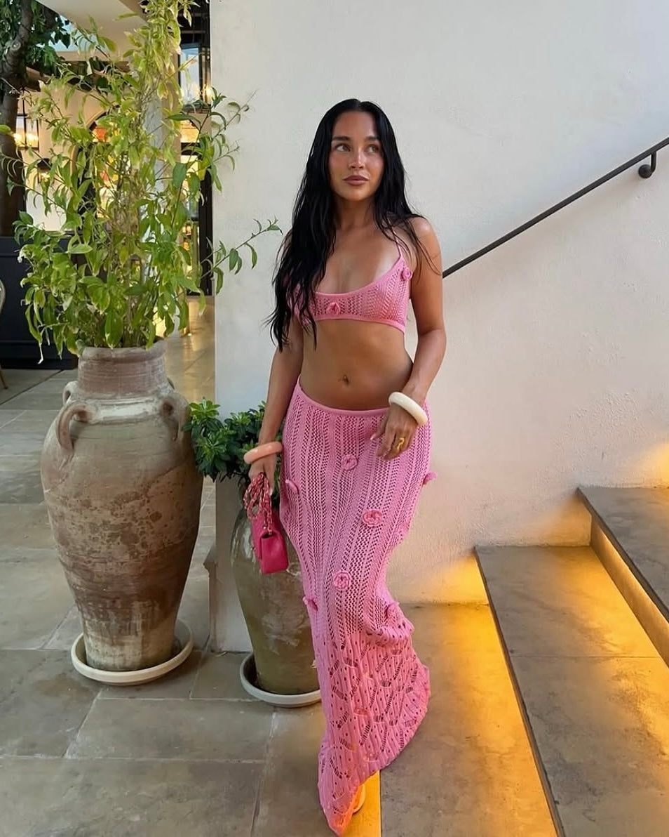 Sienna Pink Crochet Skirt Set