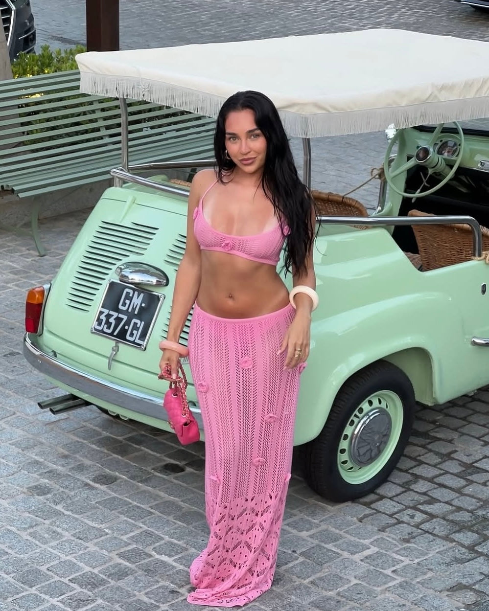 Sienna Pink Crochet Skirt Set