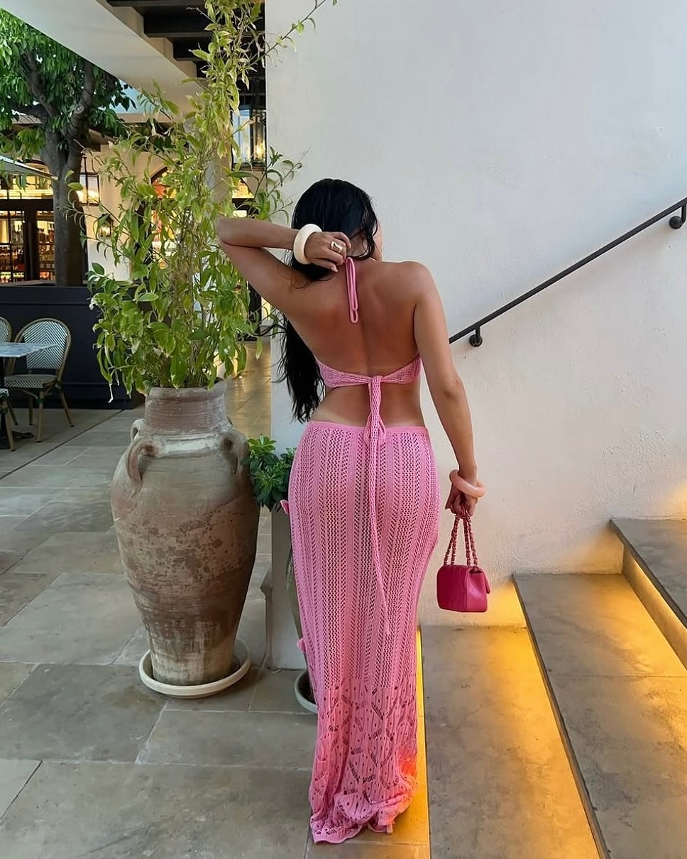 Sienna Pink Crochet Skirt Set