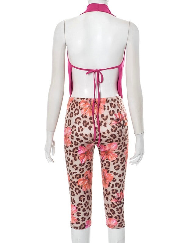 Roberto Floral Leopard Short Set