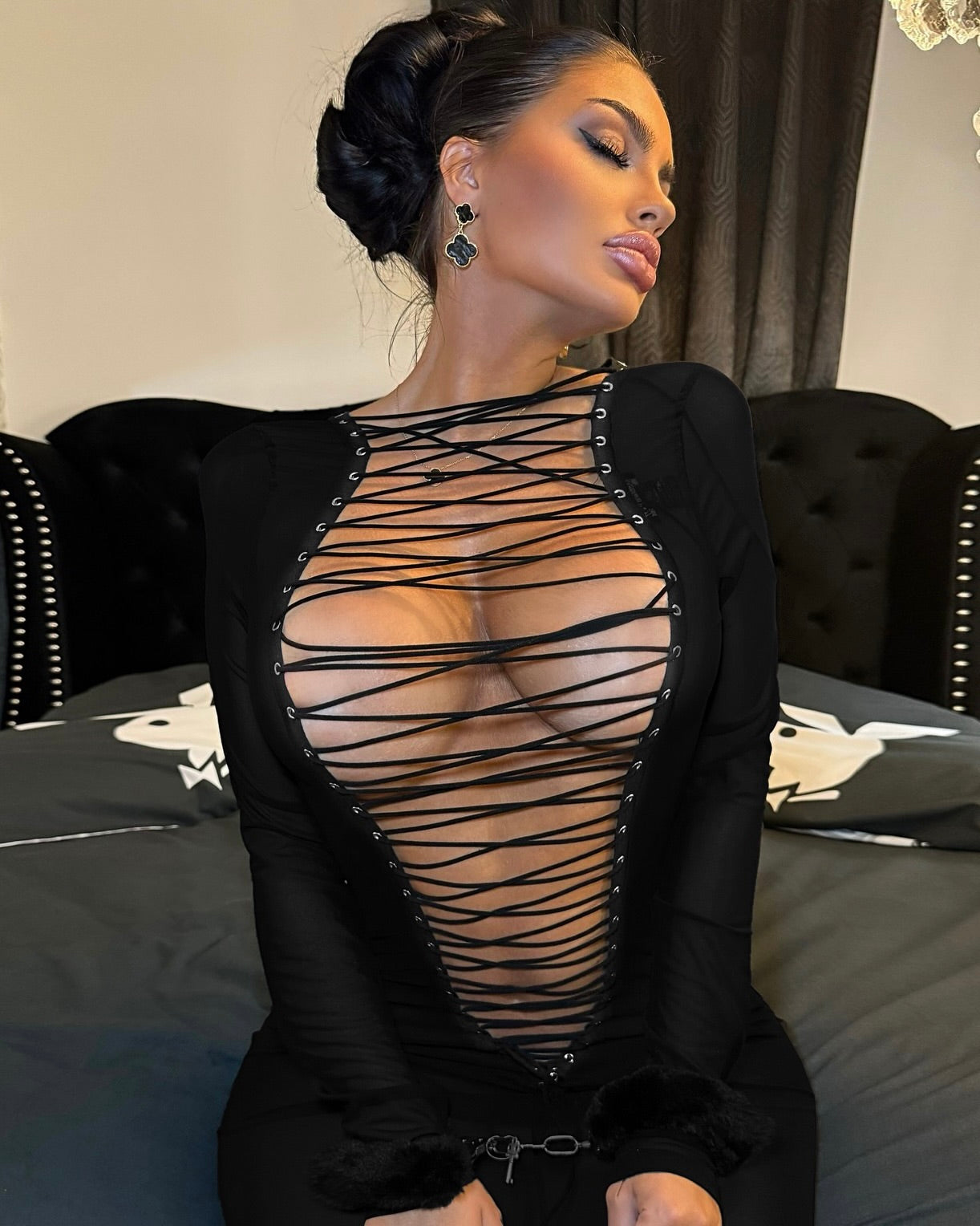 Erina Lace-Up Plunge Mini Dress