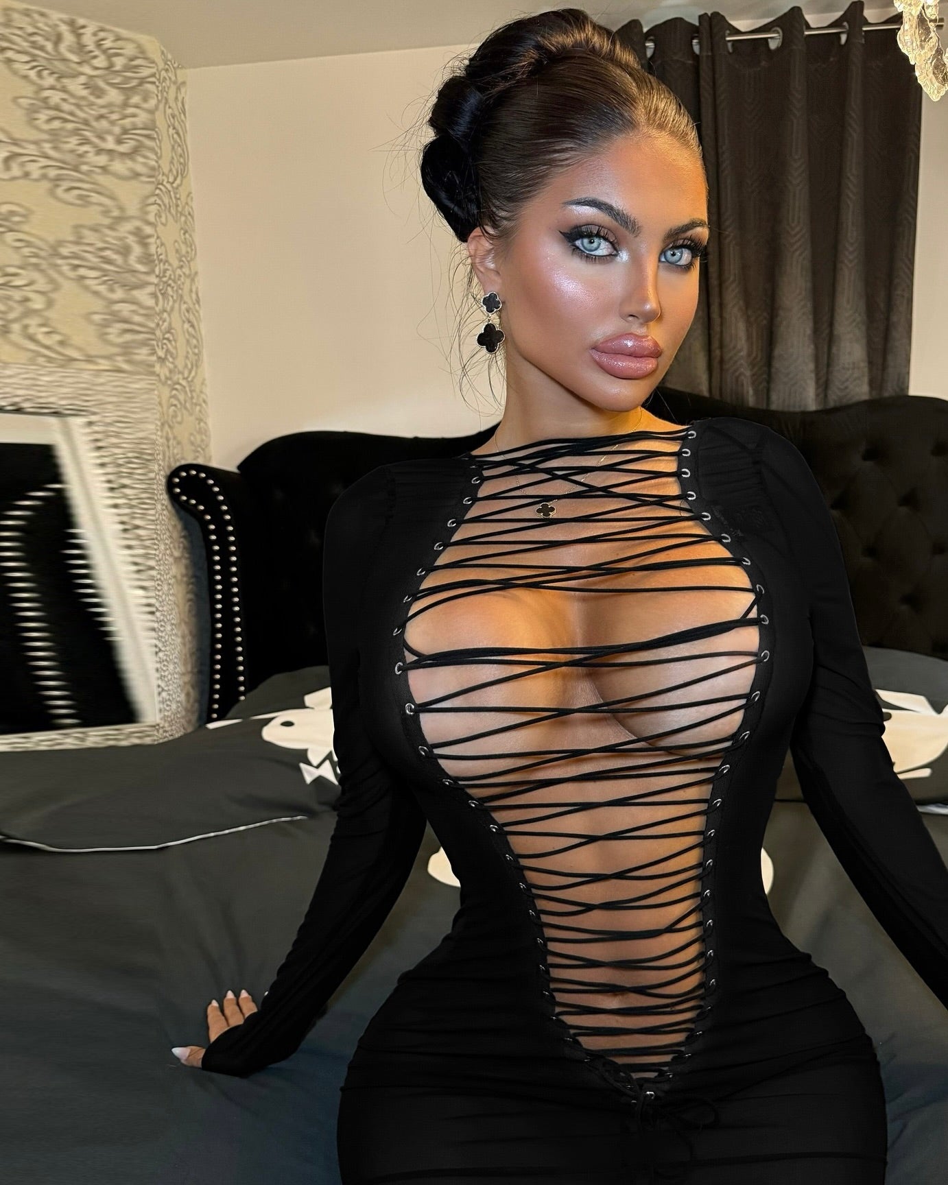 Erina Lace-Up Plunge Mini Dress