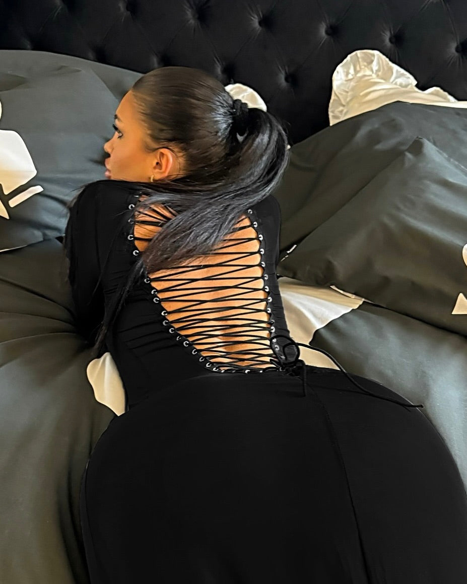 Erina Lace-Up Plunge Mini Dress