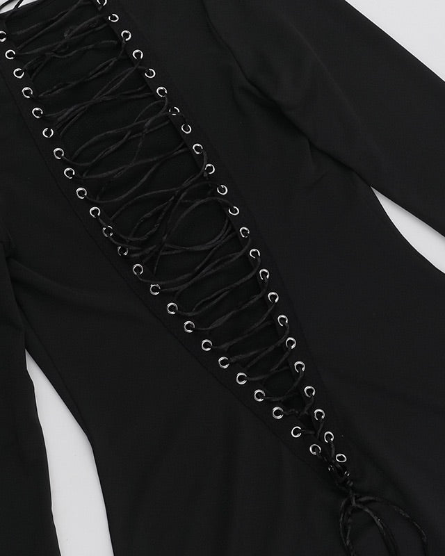 Erina Lace-Up Plunge Mini Dress