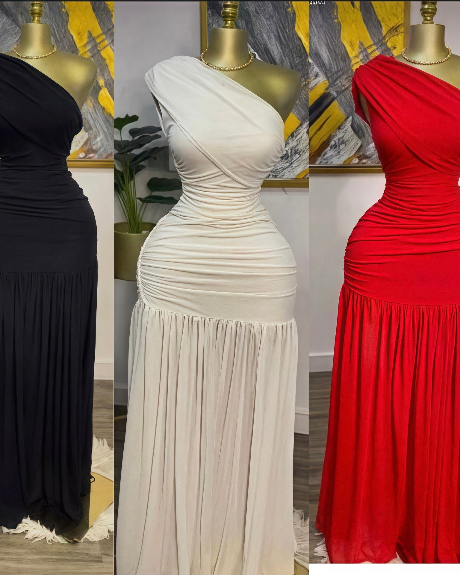 Kendall One-Shoulder Ruched Maxi Dress