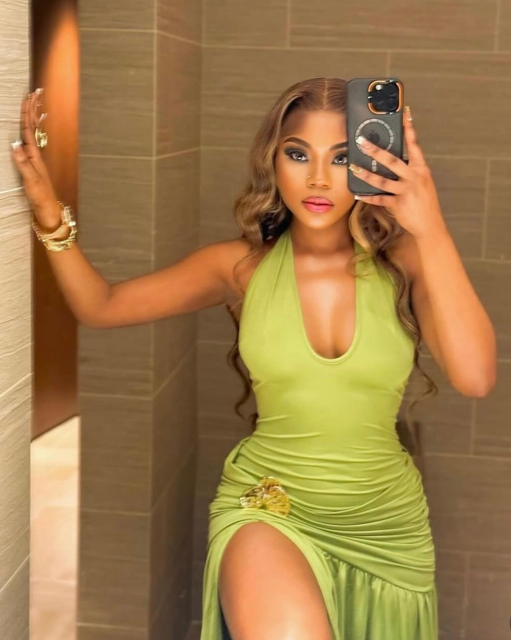 Jayden Lime Halter Skirt Set