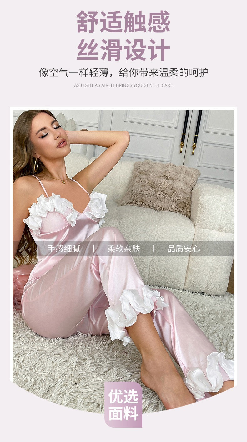 Maya Satin Ruffle Pajama Set