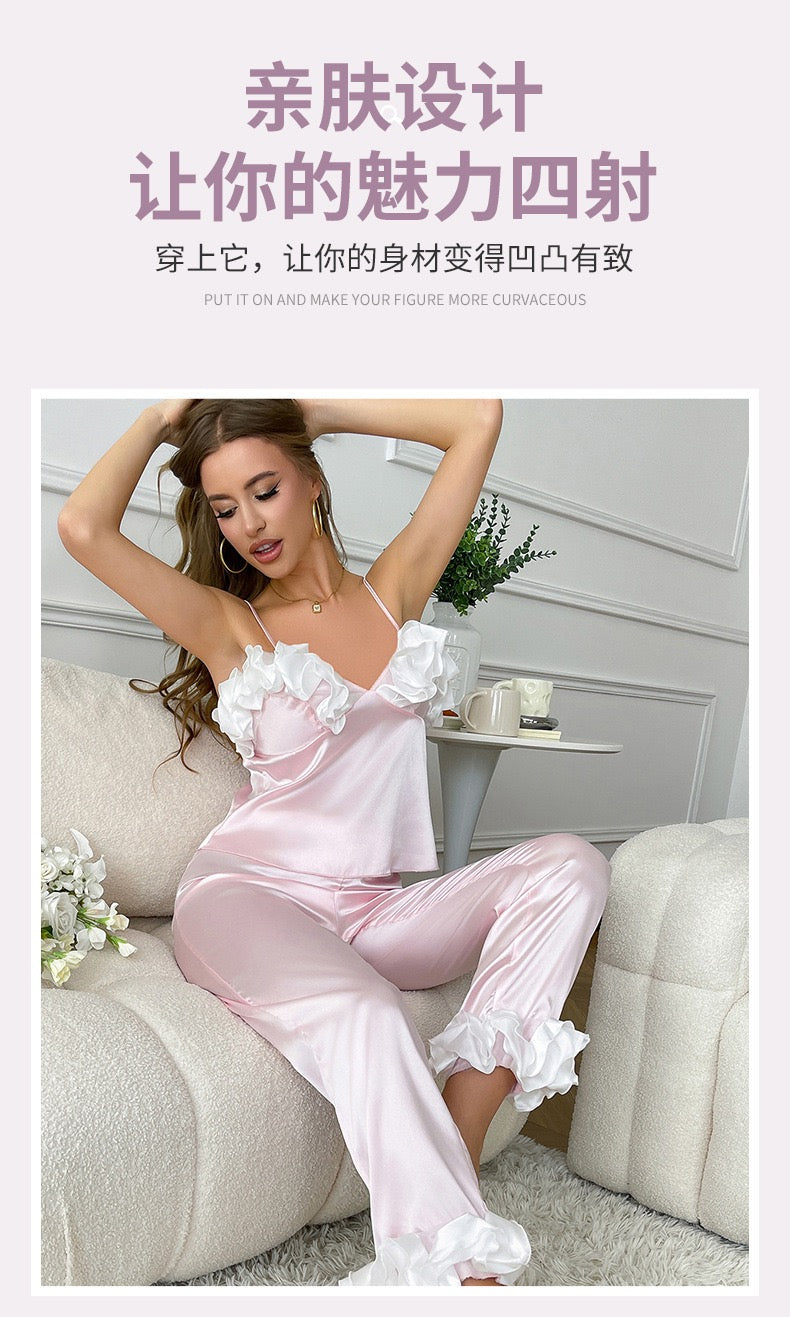 Maya Satin Ruffle Pajama Set