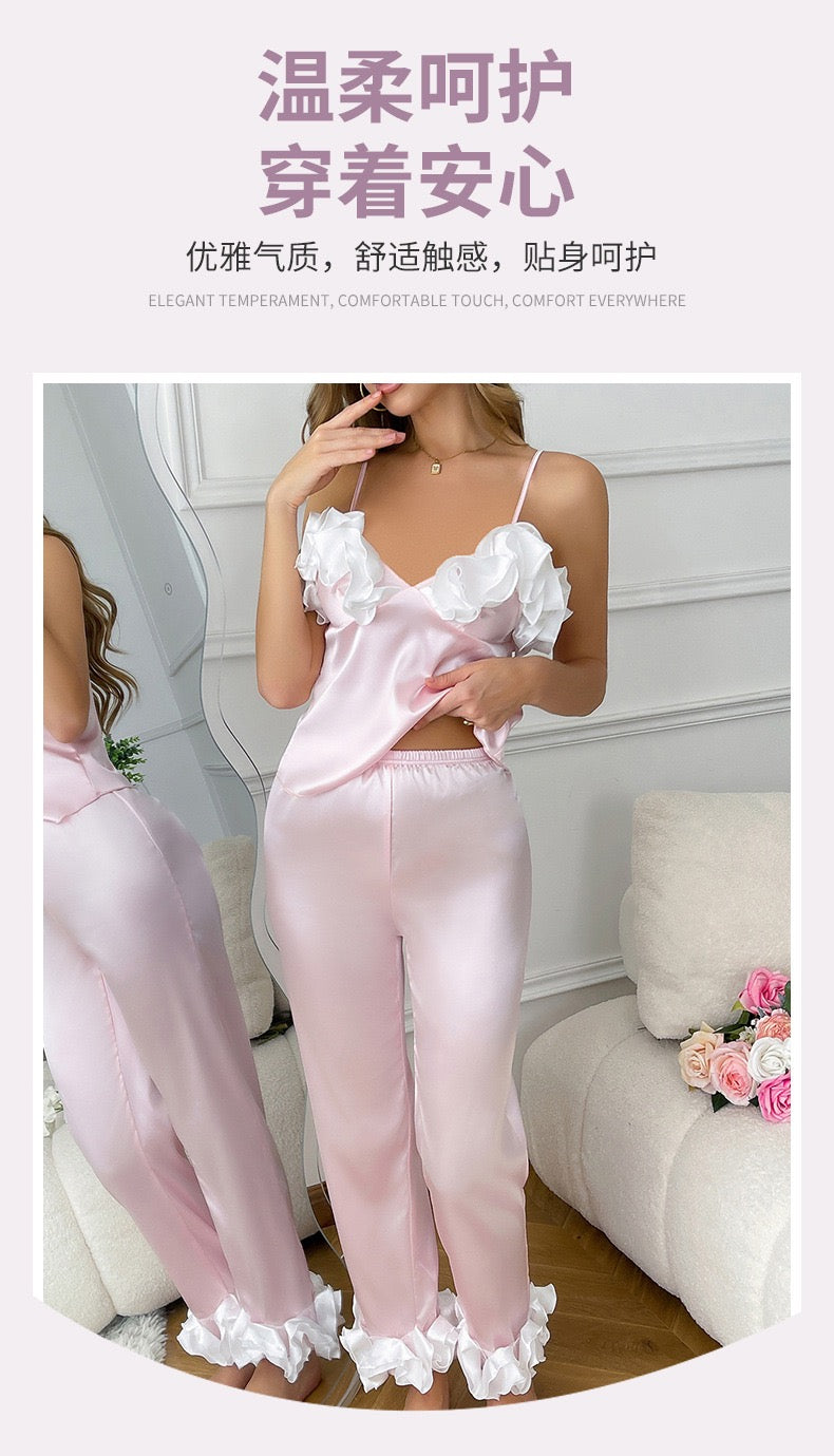 Maya Satin Ruffle Pajama Set