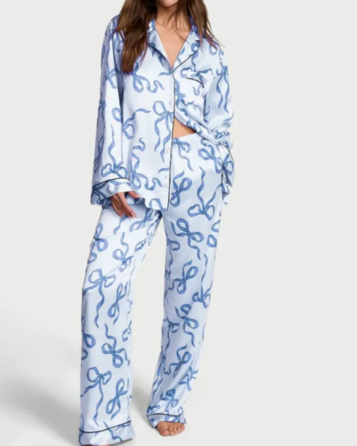 Ready for Bed Satin Pajama Set Blue