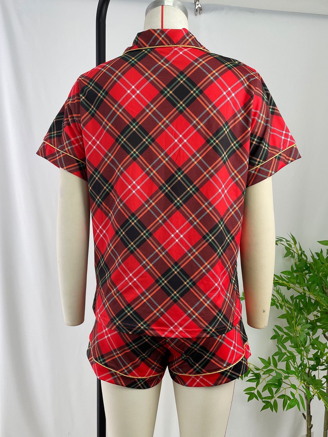 Between Us Red Plaid Pajama Shorts Set