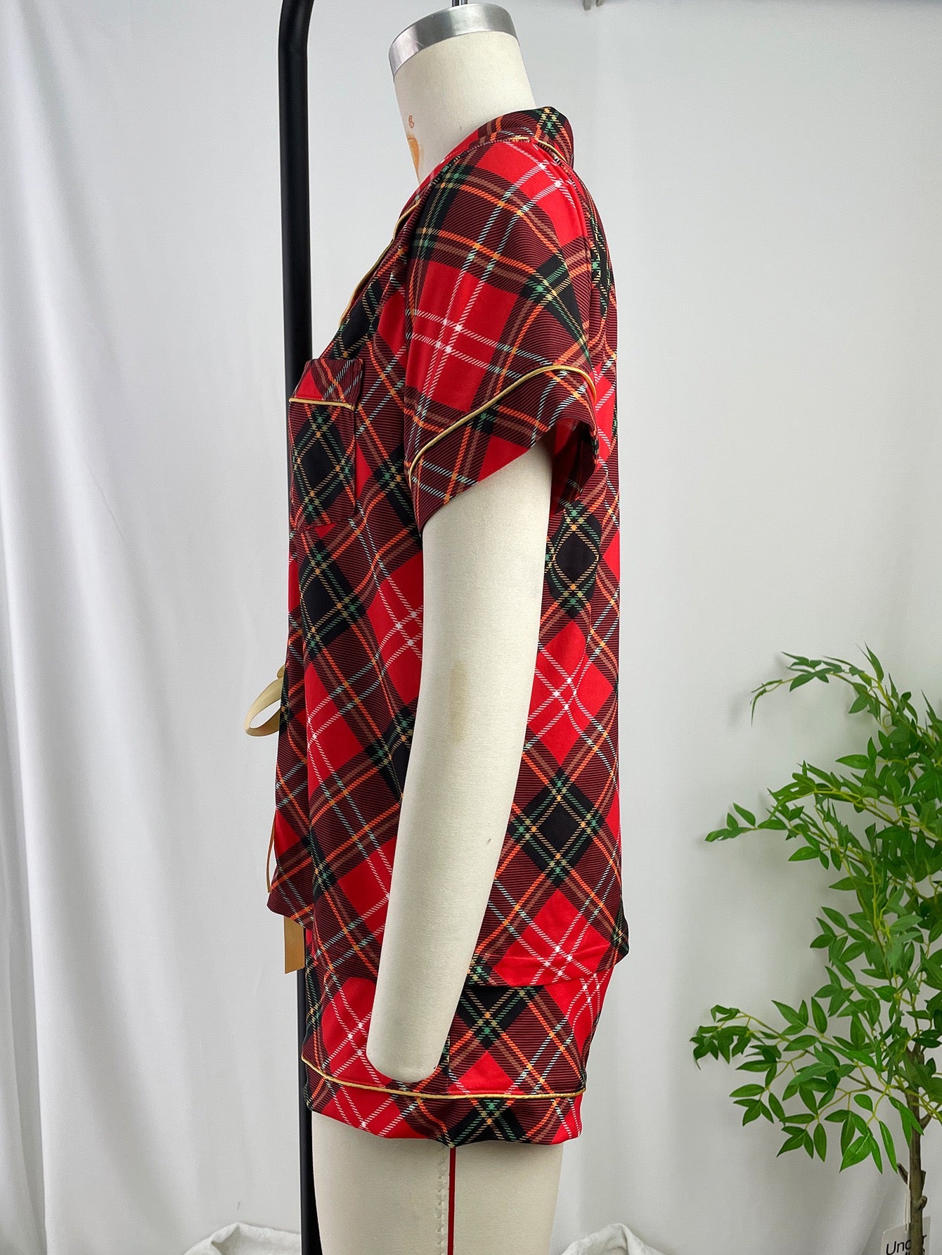 Between Us Red Plaid Pajama Shorts Set