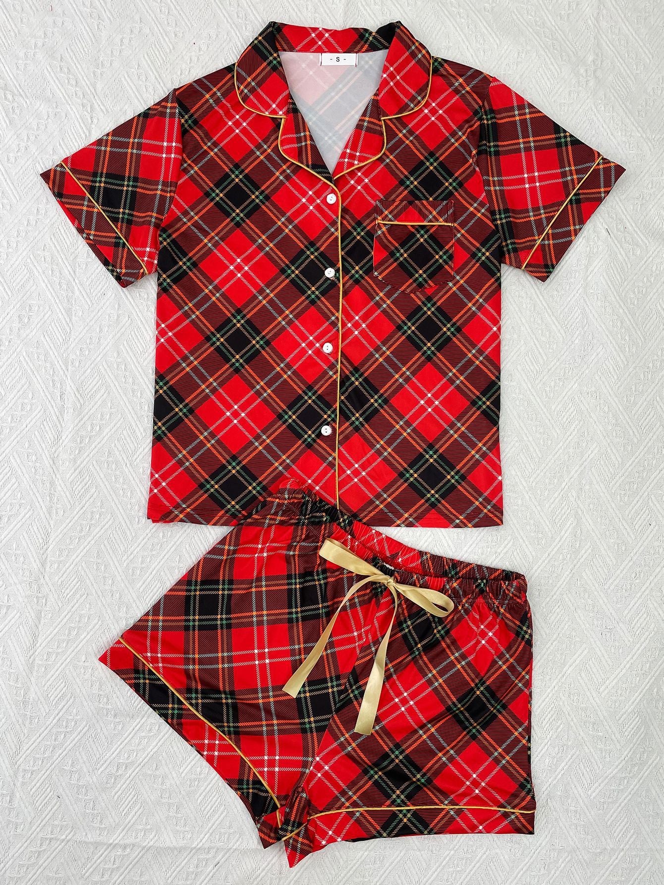 Between Us Red Plaid Pajama Shorts Set