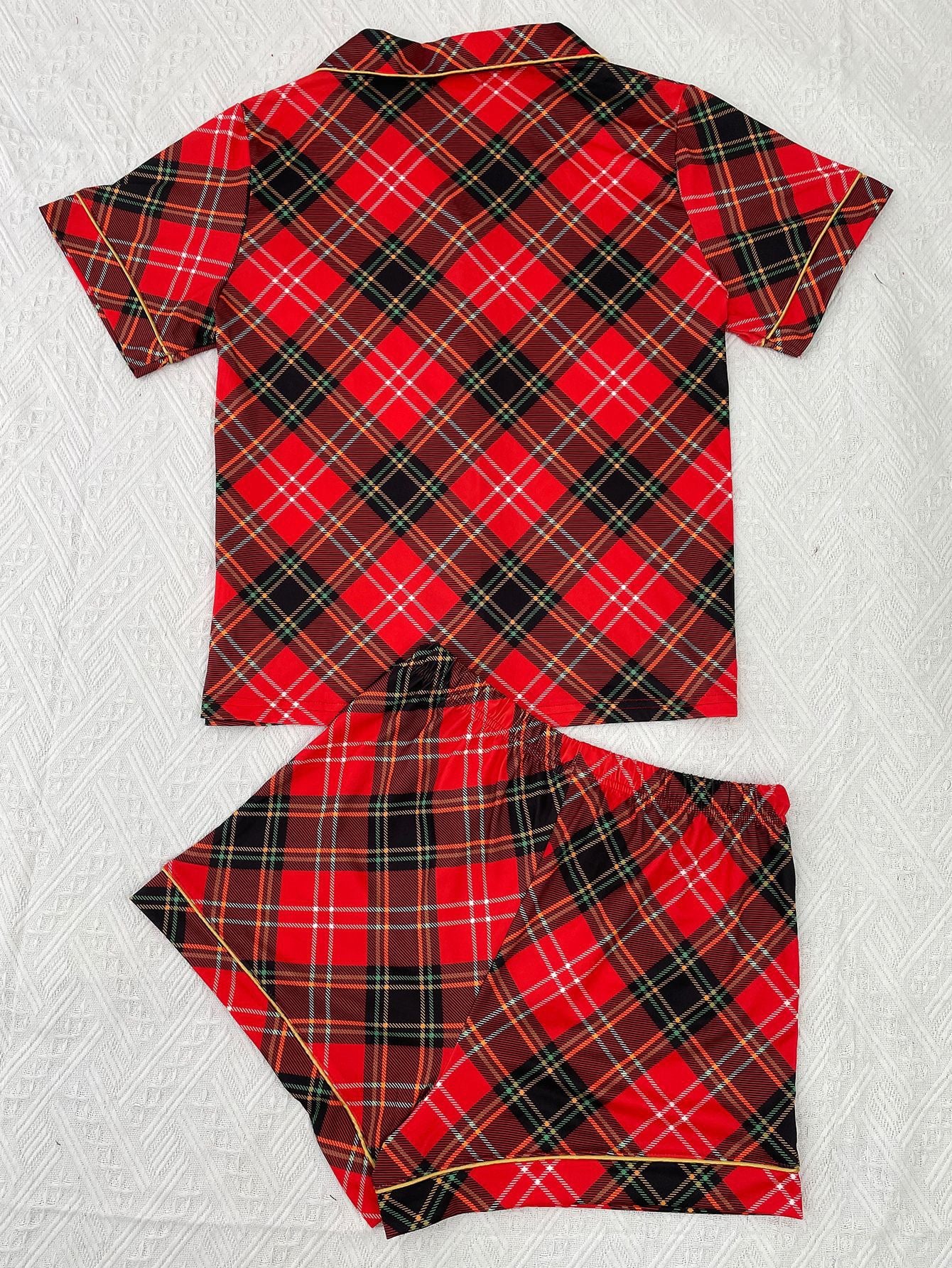 Between Us Red Plaid Pajama Shorts Set