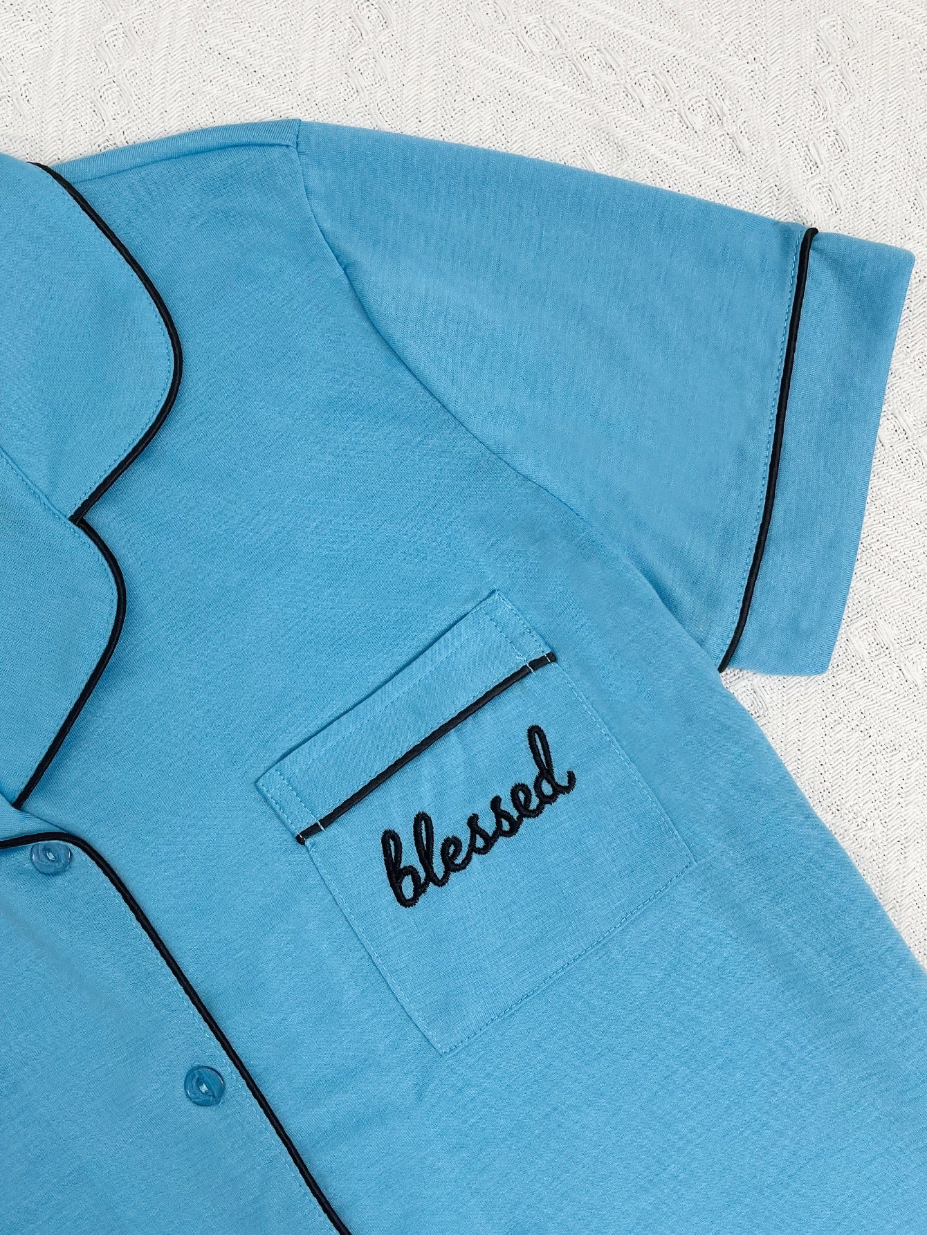 Thinking of You Pink Pajama Shorts Set Blue