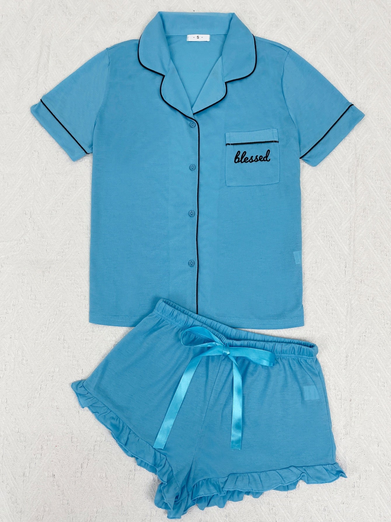 Thinking of You Pink Pajama Shorts Set Blue