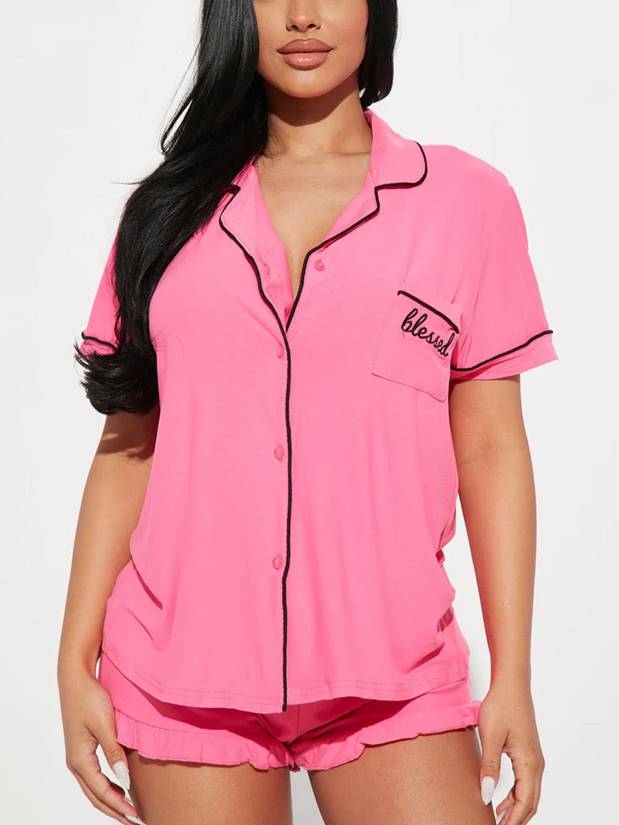 Thinking of You Pink Pajama Shorts Set