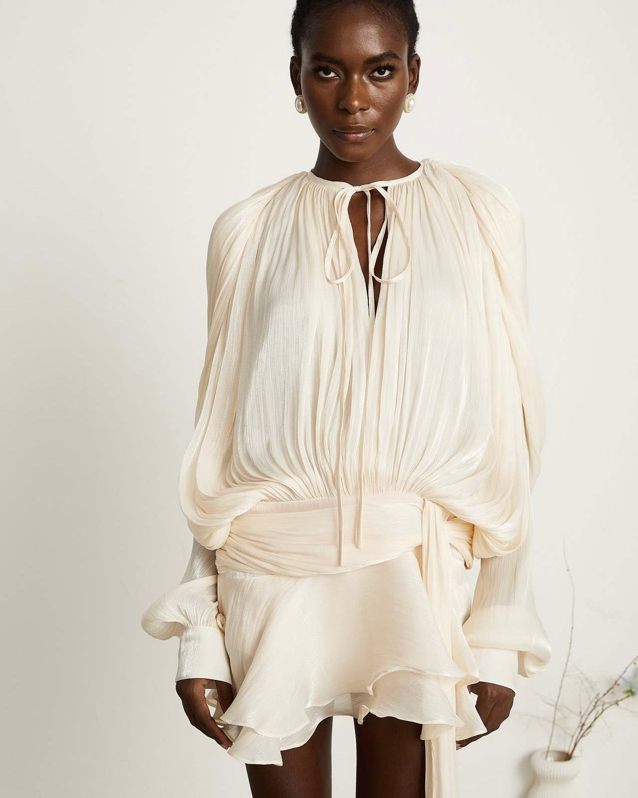 Yoni Satin Ruffle Mini Dress