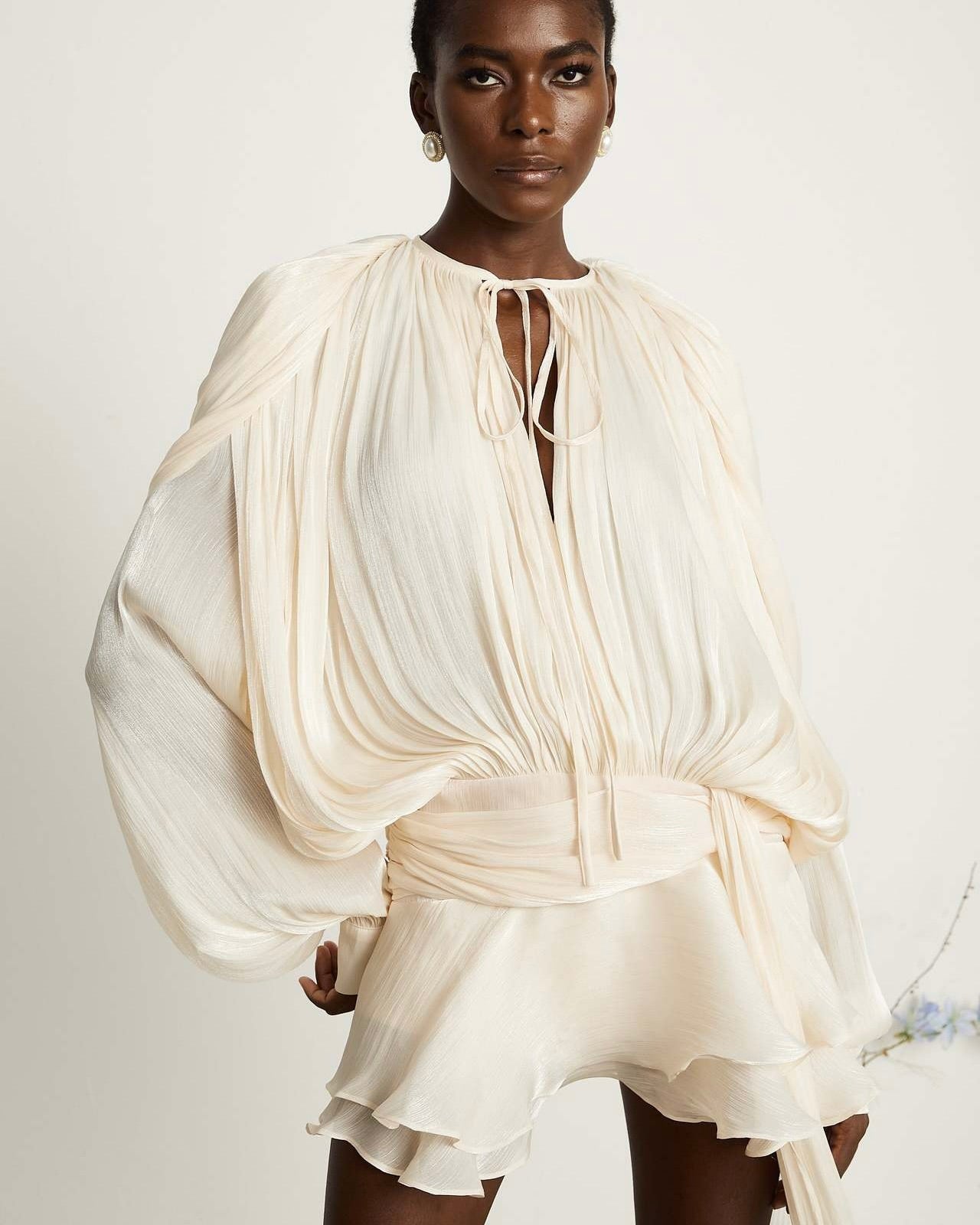 Yoni Satin Ruffle Mini Dress