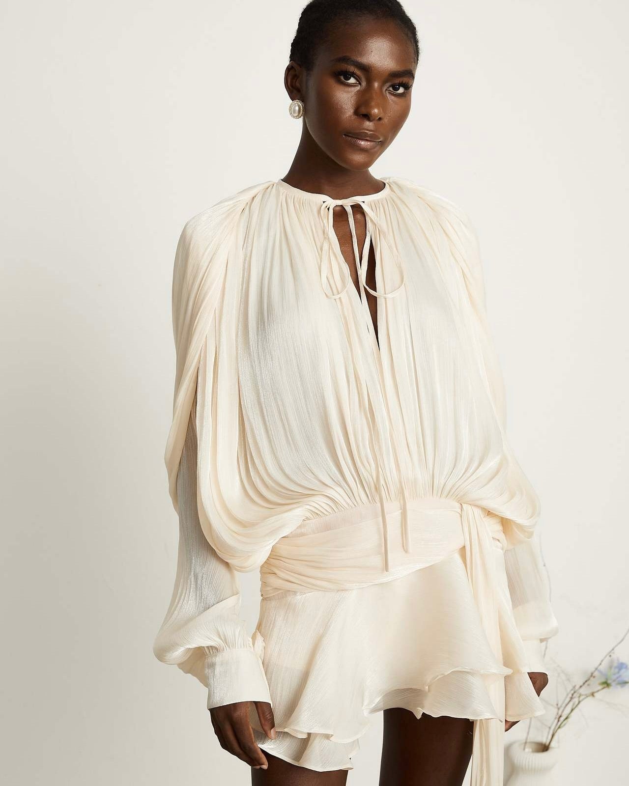 Yoni Satin Ruffle Mini Dress